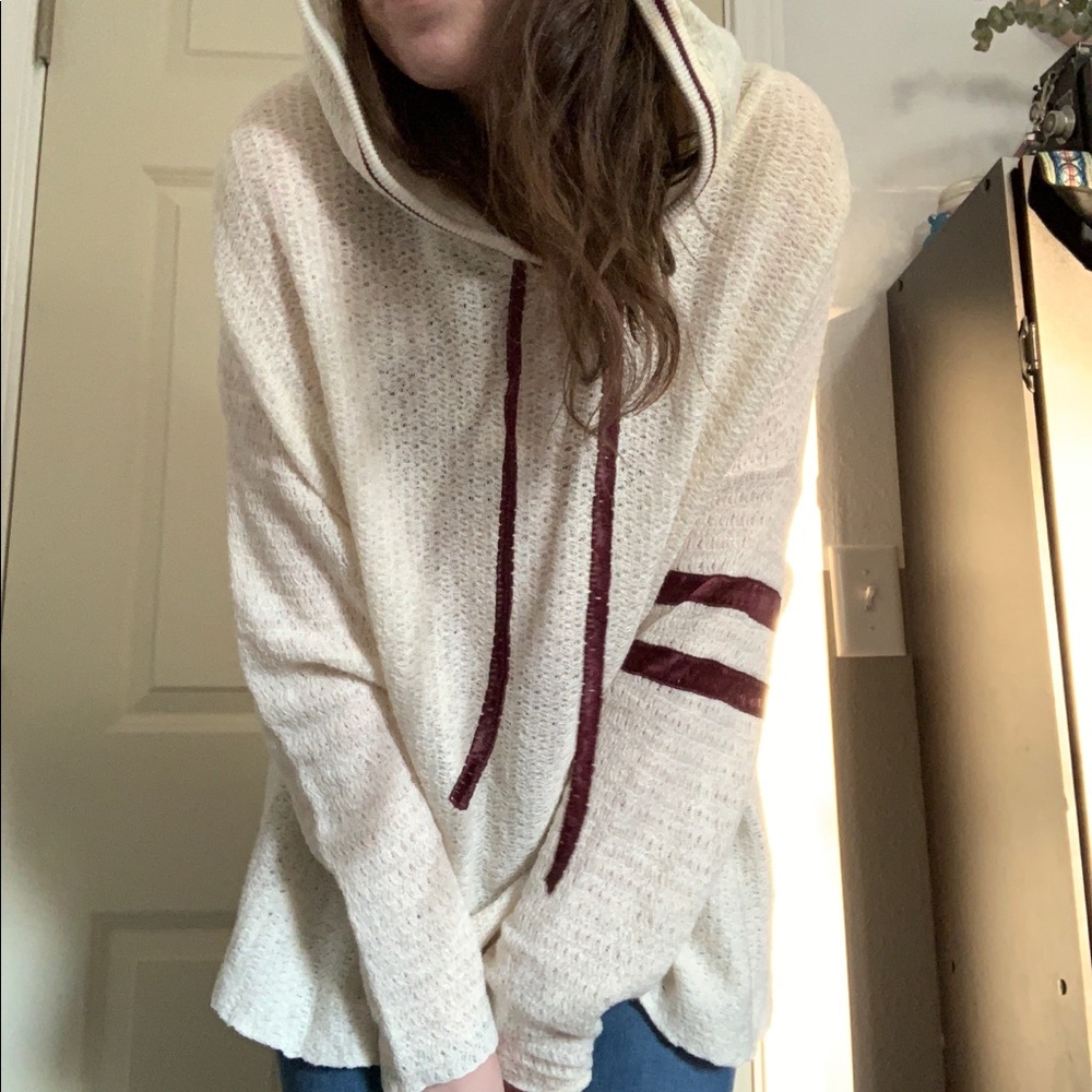 FREE PEOPLE Varsity Knit Sweater with Hood Large